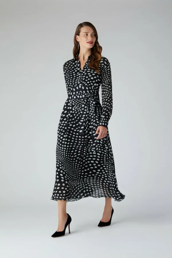 Jasper Conran Chloe Shirt Printed Georgette Dress Black Cheap