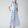 Jasper Conran Demi Short Sleeve Linen Shirt Dress Blue Cheap