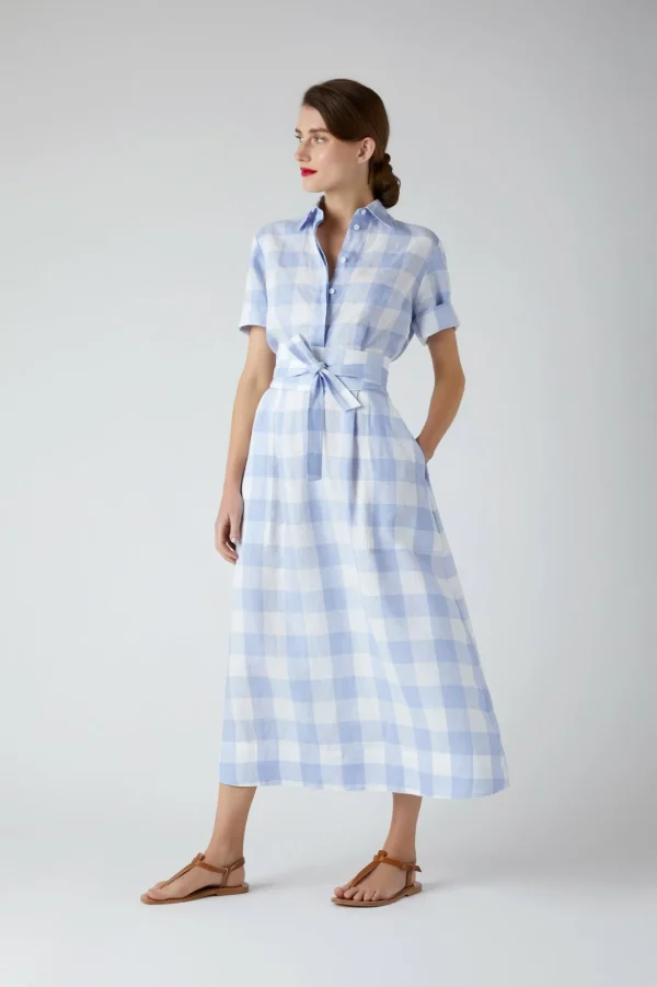 Jasper Conran Demi Short Sleeve Linen Shirt Dress Blue Cheap