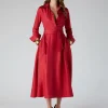 Jasper Conran Edie Silk Full Skirt Shirt Dress Red Flash Sale