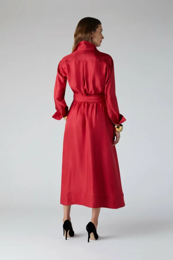 Jasper Conran Edie Silk Full Skirt Shirt Dress Red Flash Sale