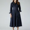 Jasper Conran Ella Denim Full Skirt Shirt Dress Blue Clearance