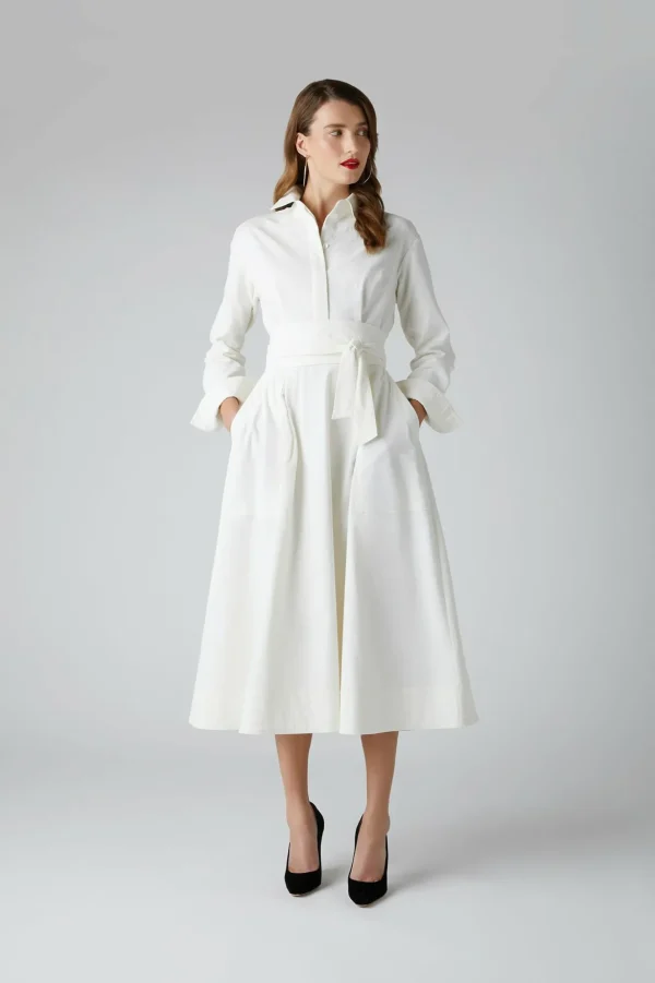 Jasper Conran Esme Cord Full Skirt Shirt Dress Winter White Shop