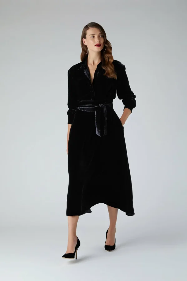 Jasper Conran Eve Silk-Blend Velvet Shirt Dress Black Cheap